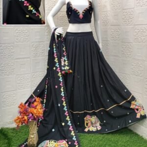 Digital Print Black Muslin Cotton Navratri Chaniya Choli