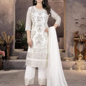 Launching Eid Spiceal White Kurti Pant Set With Sequence Work