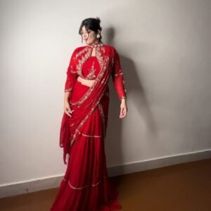 Launching Karwa Chauth Special Red Ready To Wear Saree With Heavy Blouse