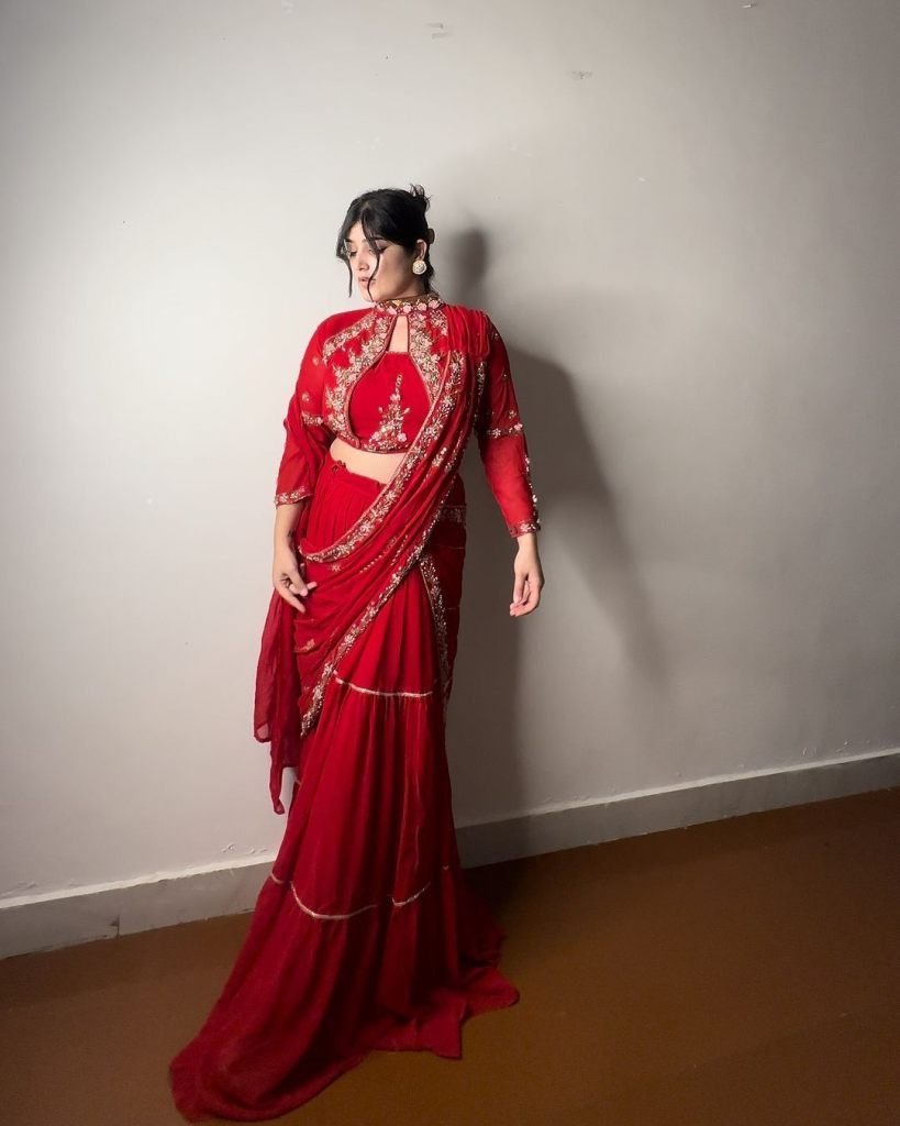 launching karwa chauth special 1727513525 Launching Karwa Chauth Special Red Ready To Wear Saree With Heavy Blouse