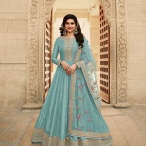 Launching Silk Sky Blue Gowns With Net Dupatta