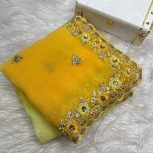 Launching Yellow Saree With Soft Crunchy Fabric