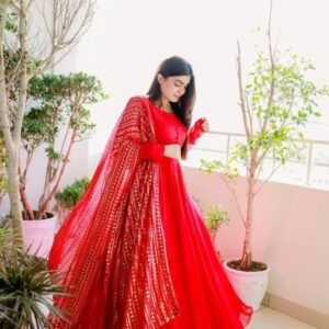 Lava Red Plain Georgette Anarkali Kurtis