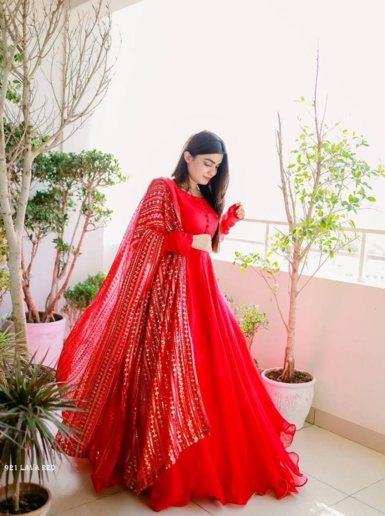 lava red plain georgette anark 1714566836 Lava Red Plain Georgette Anarkali Kurtis