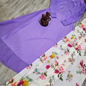 Lavender Color Stunning Heavy Fox Georgette Gowns with Digital Printed Dupatta