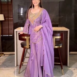 Lavender Embroidered Palazzo Set With Elegent Embroidery Work