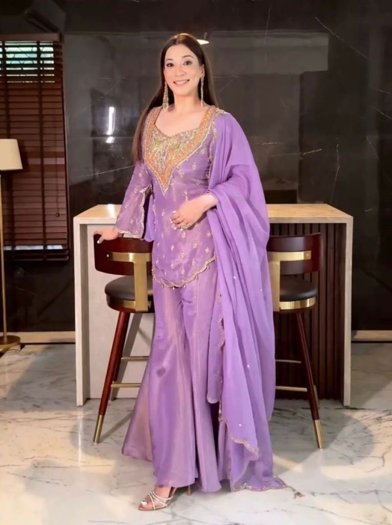 lavender embroidered palazzo s 1750939522 Lavender Embroidered Palazzo Set With Elegent Embroidery Work