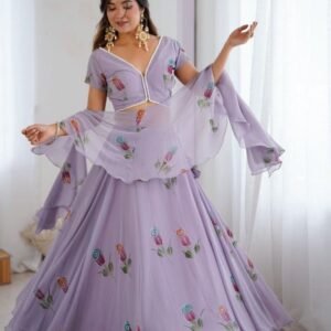 Lavender Floral Embroidered Soft Georgette Lehenga Choli Set