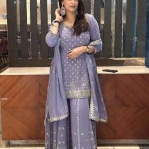 Lavender Georgette Palazzo Suit Set With Sequences Work