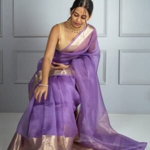 Lavender Kora Organza Banarasi Saree