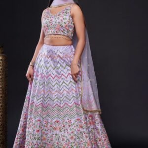 Lavender Silk Blend Sequins Stain Unstich Lehenga Choli With Dupatta