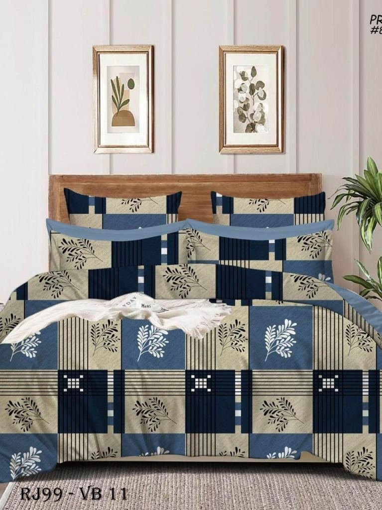 leaf with wranch print cotton 1722936870 Leaf With Wranch Print Cotton King Size Bed Sheet
