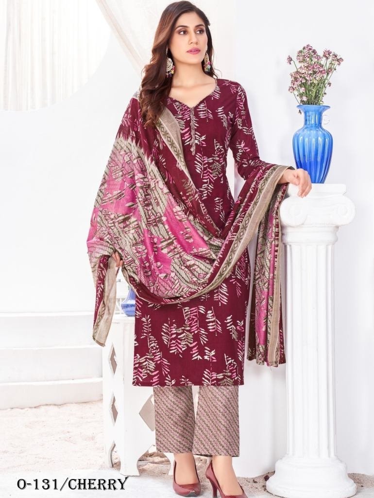 leaves design cherry color kur 1725971642 Leaves Design Cherry Color Kurti Pant Set