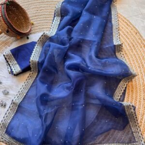 Leela Pure Blue Organza Silk Saree With Thread Sequnce Work