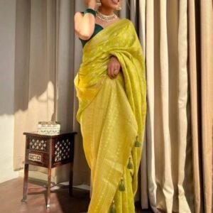 Lemon Luxury Look Pure Banarasi Soft Silk Saree