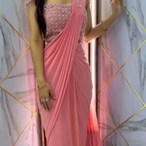 Faux Georgette Ready to wear Sequence Patch Work Saree With Readymade Blouse