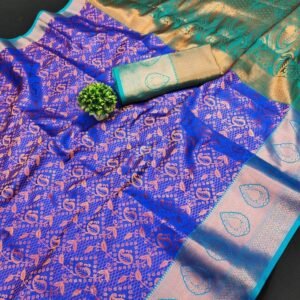 Lichi Blue Silk Saree With Beautiful Gold And Cooper Zari Weaving
