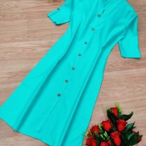 Light Blue Fancy Wooden Button With Pocket Cotton Kurti