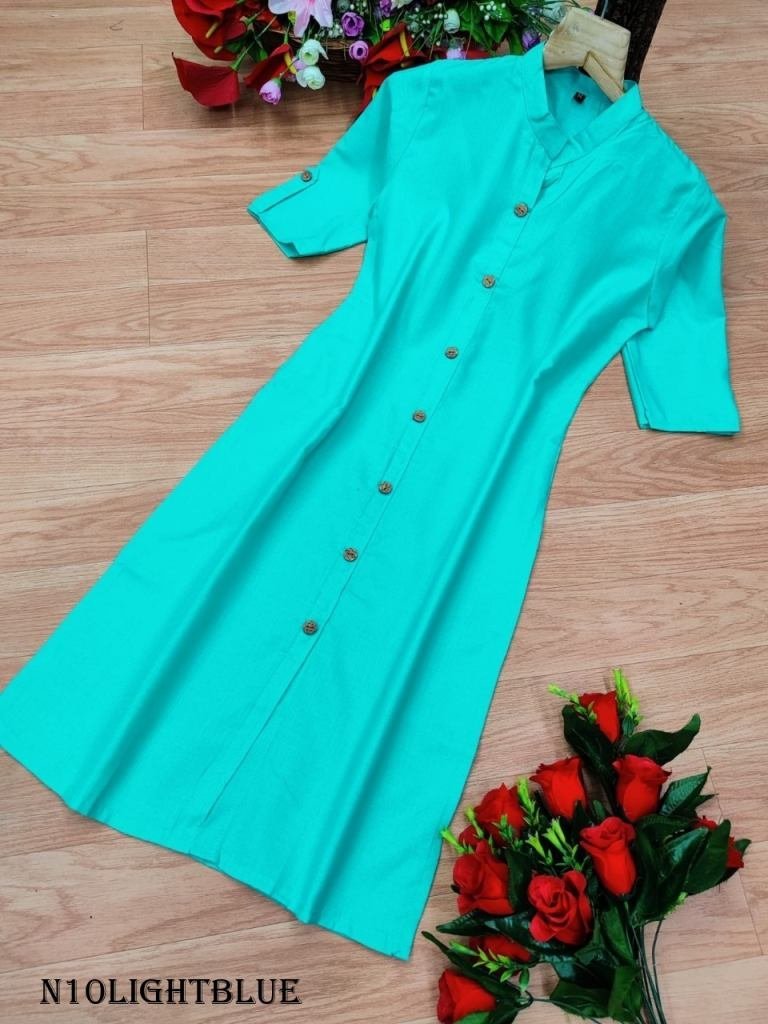 light blue fancy wooden button 1719486340 Light Blue Fancy Wooden Button With Pocket Cotton Kurti