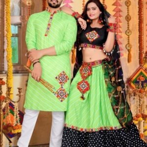 Light Green Cotton Navratri Ladise and Mens Couple Combo
