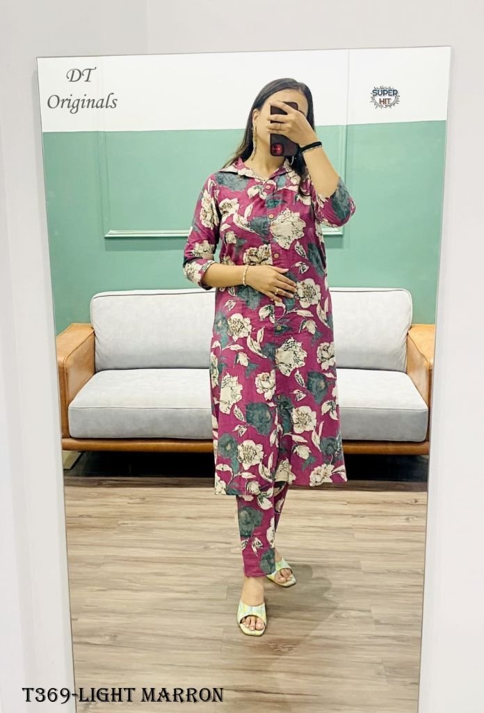 light maroon lilan cotton co o 1725442024 Light Maroon Lilan Cotton Co ord Set