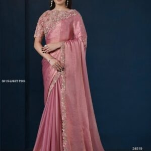 Light PInk Chiffon Saree Moh Manthan 24500 Series Stardust By Mahotsav