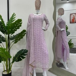 Light Pink Designer Foux Georgette Suits With Rivet Moti Work or Thread Work