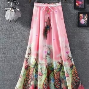 Light Pink Digital Print Silk Ladies Skirt and Fancy Dori