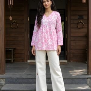 Light Pink Floral Print Summer Wear Top