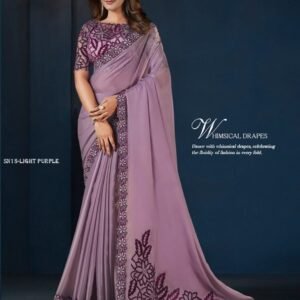 Light Purple Crepe Satin Silk Saree With Embroidery And Stone Work