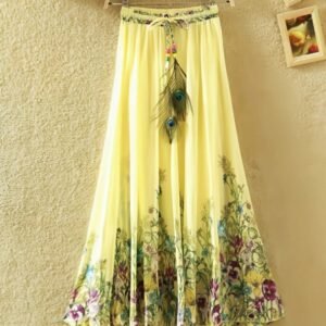 Light Yellow Digital Print Silk Ladies Skirt and Fancy Dori