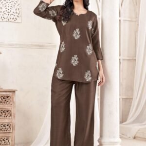 Lightweight Chiku Cord Set With Beautiful Embroidery