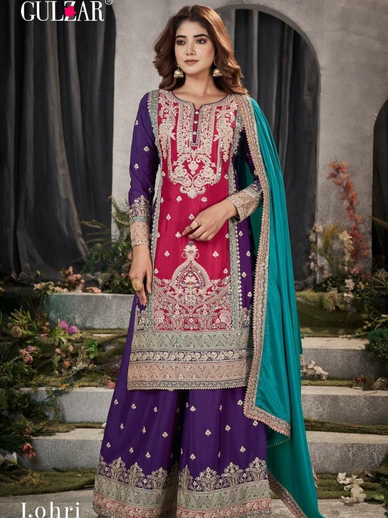 lohri by gulzar designer weddi 1740043175 Lohri By Gulzar Designer Wedding Wear Heavy Work Chinon Pakistani Plazzo Set