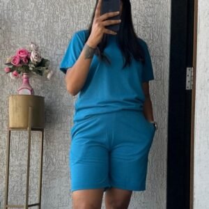 Loose Fit Women Wear Light Blue Short Co Ord Set