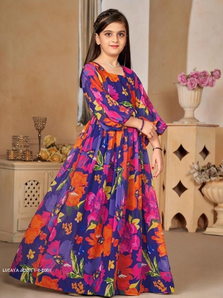 lucaya jenny v 2 kids girls pr 1713013796 Lucaya Jenny V 2 Kids Girls Printed Anarkali Western Gown