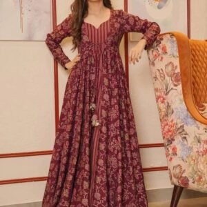LUCAYA V 1702 Digital Printed Pure Maslin Silk Shrug Gown