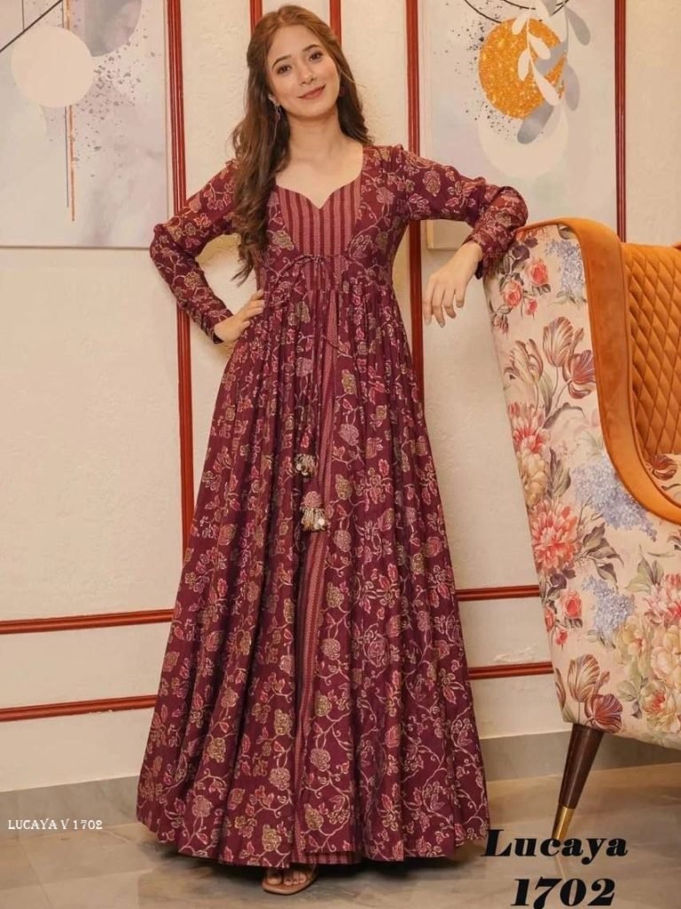 lucaya v 1702 digital printed 1713518986 LUCAYA V 1702 Digital Printed Pure Maslin Silk Shrug Gown