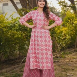 Lucaya V 1801 Pink Digital Printed Rayon Kurtis Pant Set