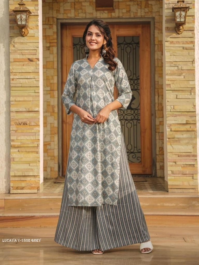 lucaya v 1802 gray digital pri 1713522125 Lucaya V 1802 Gray Digital Printed Rayon Kurtis Pant Set