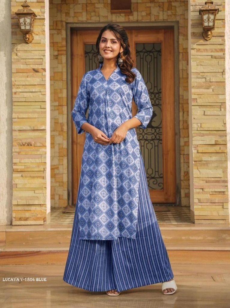lucaya v 1804 blue digital pri 1713522391 Lucaya V 1804 Blue Digital Printed Rayon Kurtis Pant Set