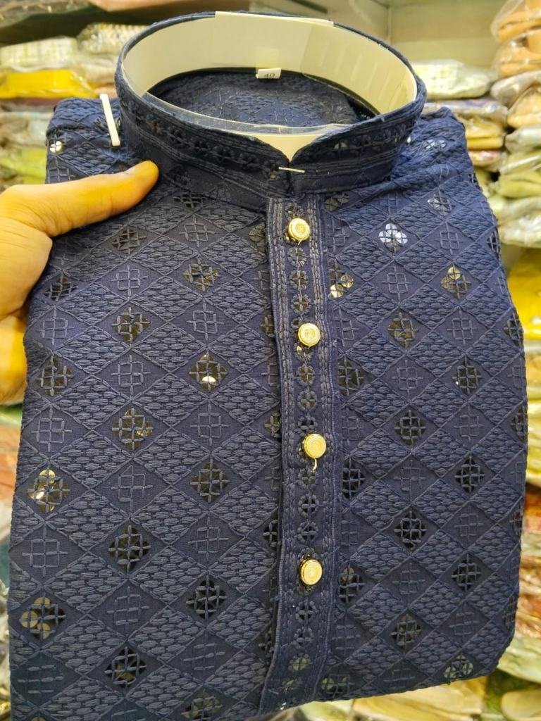 lucknowi and sequence work ray 1729338359 Lucknowi and Sequence Work Rayon Kurta And Pyjama