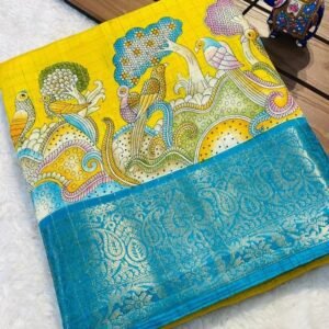 Luxurious Dola Silk Yellow With Blue Pallu saree