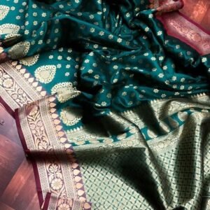 Luxurious Banarasi Lichi Silk Green Saree