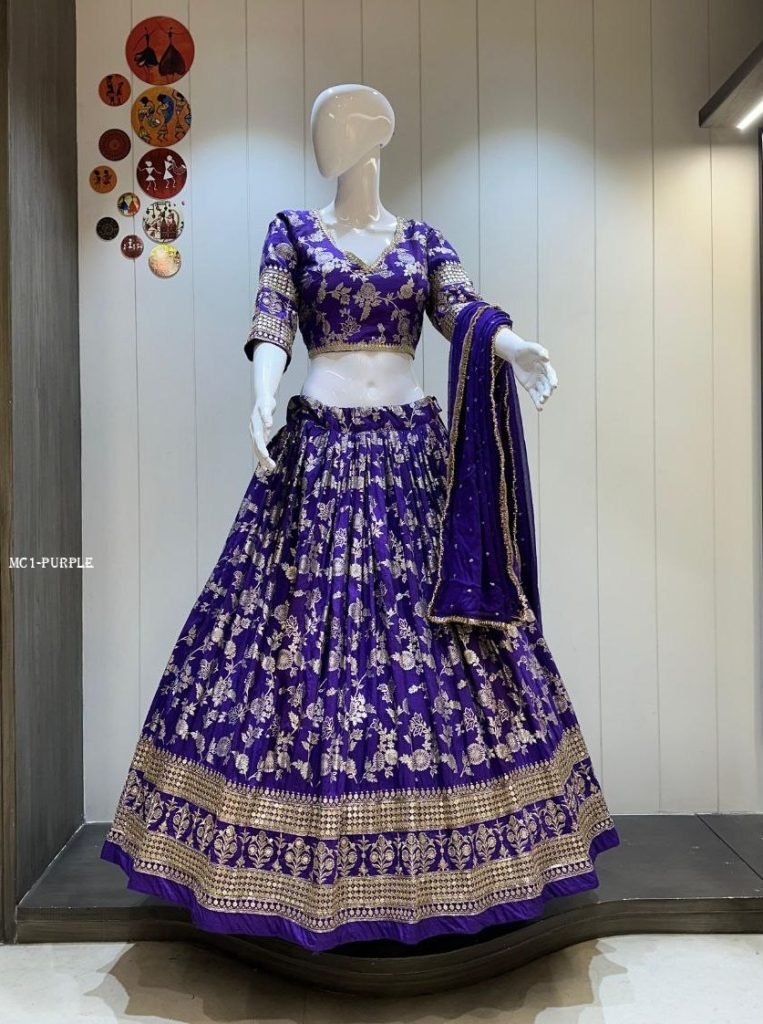 luxurious purple dola weaving 1765275148 Luxurious Purple Dola Weaving Silk Lehenga Set