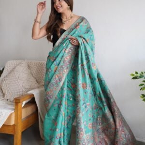 Luxurious Sky Blue Cotton Thread Weaving Saree