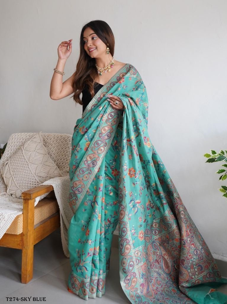 luxurious sky blue cotton thre 1721899006 Luxurious Sky Blue Cotton Thread Weaving Saree