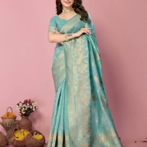 Luxurious Soft Dola Silk Rama Color Saree with Ornate Design