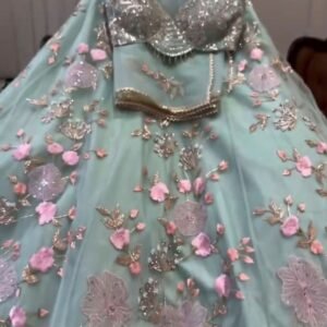Luxury Designer Tabby Sky Blue Silk Lehenga Choli