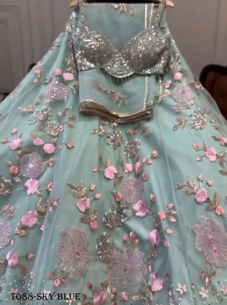 luxury designer tabby sky blue 1718689623 Luxury Designer Tabby Sky Blue Silk Lehenga Choli