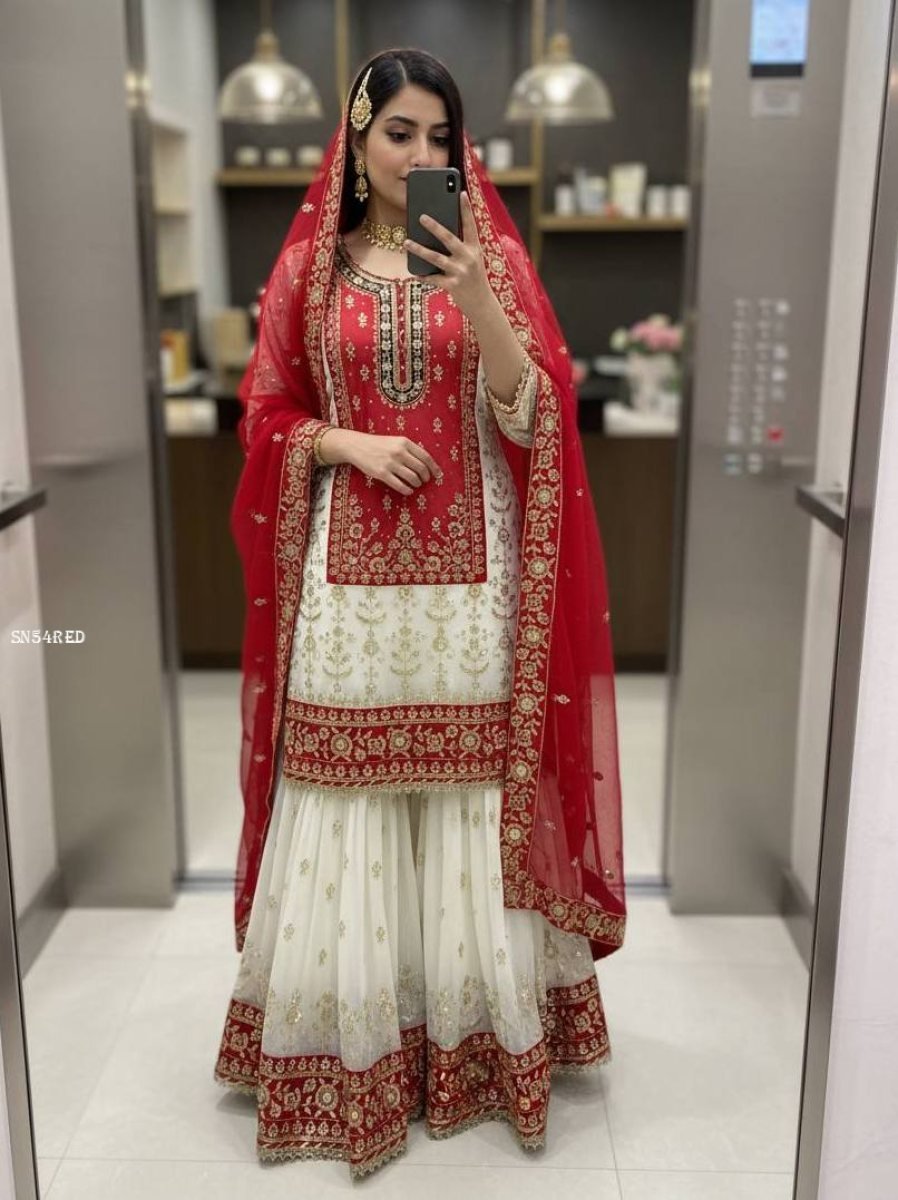 luxury faux georgette sharara 1772530790 Luxury Faux Georgette Sharara Suit with Heavy Sequins Work